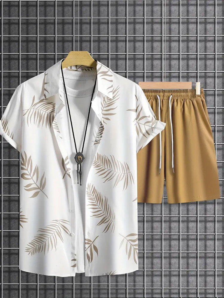 Men'S Formal Beach Wear - แฟชั่นฤดูร้อนใหม่ฮาวายผู้ชายชุดผู้ชายพิมพ์เสื้อแขนสั้นกางเกงขาสั้น 2 ชิ้นสบายๆพลัสขนาดชุดเดินทาง