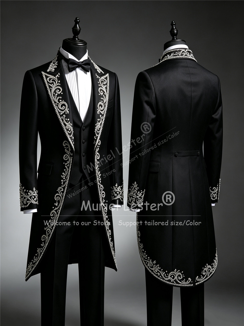 Men Formal Wear Clothes - ชุดทักซิโด้ประดับคริสตัลสุดหรูสำหรับงานแต่งงาน แบบสั่งตัด กระดุมแถวเดียว เสื้อเบลเซอร์ยาวสำหรับงานพรอม ชุดเจ้าบ่าว ชุดงานเลี้ยง