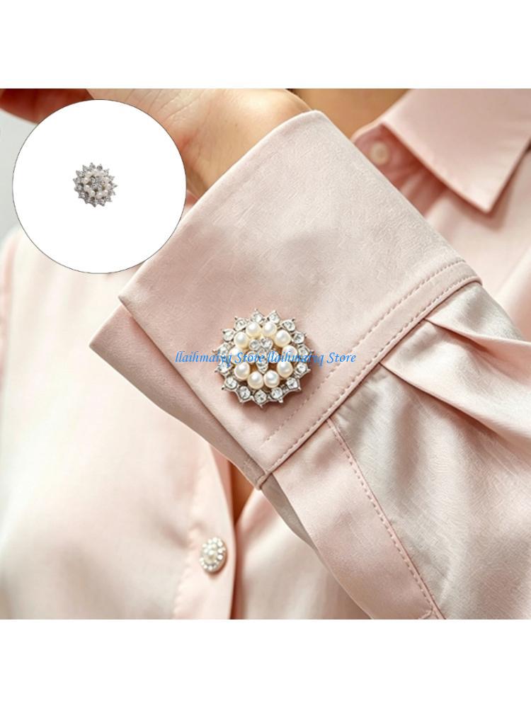 Mens Formal Look - 573B Snowflake Cufflinks พร้อมลูกปัดรายละเอียดและหินใสจัดแต่งทรงผม, โทนสีเงินคลิปบนเสื้ออุปกรณ์เสริมสำหรับ