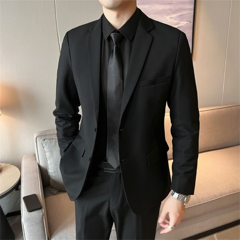 Korean Men Formal Wear - ชุดสูทผู้ชาย 2 ชิ้น ทรงเข้ารูป – เสื้อเบลเซอร์และกางเกงสไตล์เกาหลีสำหรับงานแต่งงานและงานเลี้ยงทางการ