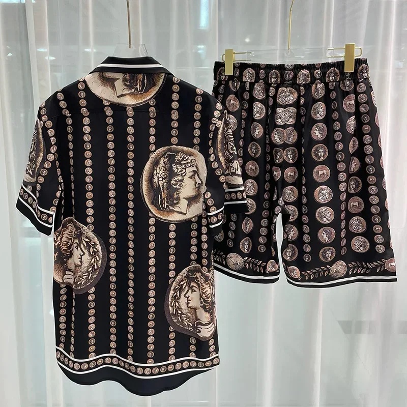 Men'S Formal Beach Wear - ชุดเสื้อเชิ้ตผู้ชาย Royal Luxury ลายวินเทจ พิมพ์ลายตัวอักษร ชุดเสื้อฮาวาย