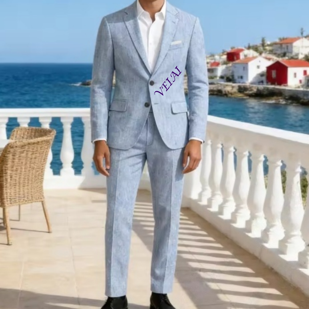 ชุดสูทผ้าลินินสีฟ้าอ่อนแบบสั่ง - Men'S Formal Beach Wear บทวิจารณ์และราคา