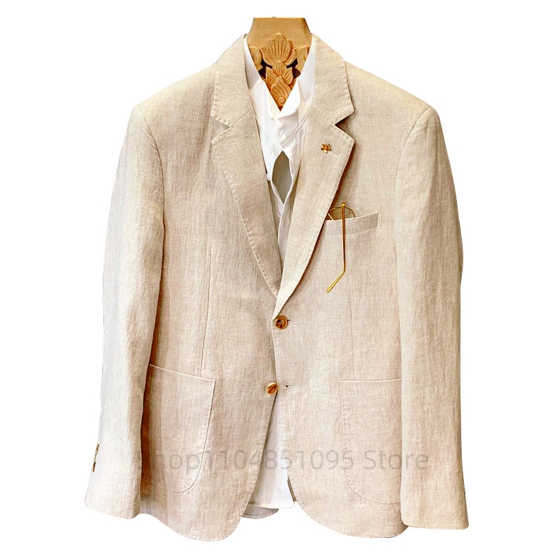 สูทผู้ชายสีเบจ ผ้าลินิน เสื้อเ - Men Formal Wear For Summer บทวิจารณ์และราคา