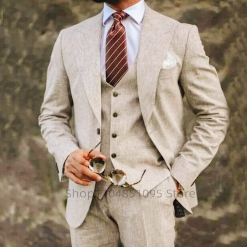 ชุดสูทผู้ชายผ้าลินินสีเบจ/น้ำเ - Men'S Formal Beach Wear บทวิจารณ์และราคา