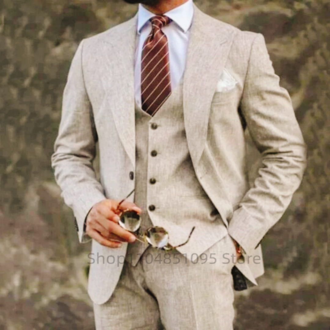 ชุดสูทผู้ชายผ้าลินินสีเบจ/น้ำเ - Men'S Formal Beach Wear บทวิจารณ์และราคา