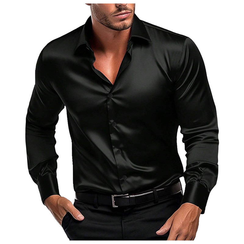เสื้อเชิ้ตผู้ชายแขนยาวผ้าซาติน - Mens Formal Look บทวิจารณ์และราคา
