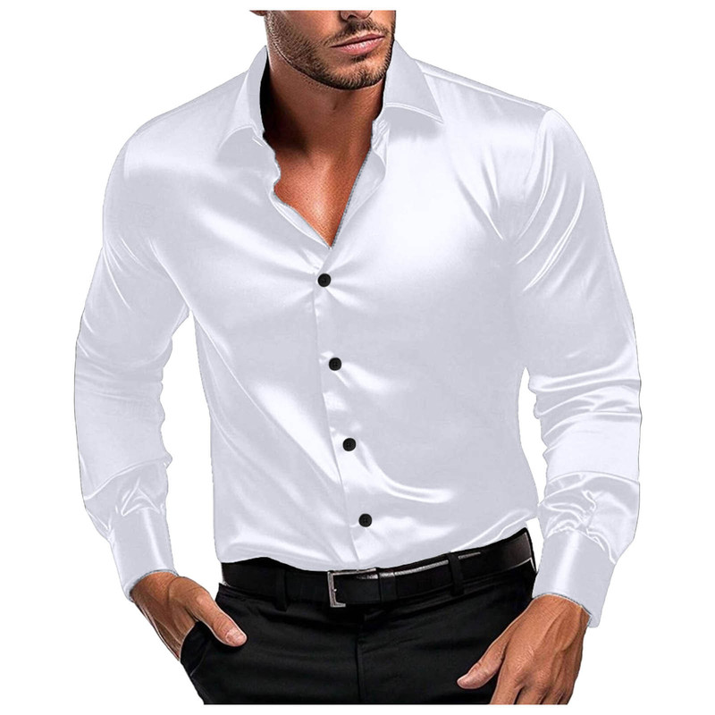 เสื้อเชิ้ตผู้ชายแขนยาวผ้าซาติน - Mens Formal Look บทวิจารณ์และราคา