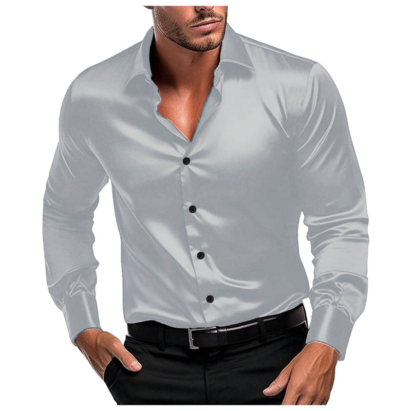 เสื้อเชิ้ตผู้ชายแขนยาวผ้าซาติน - Mens Formal Look บทวิจารณ์และราคา